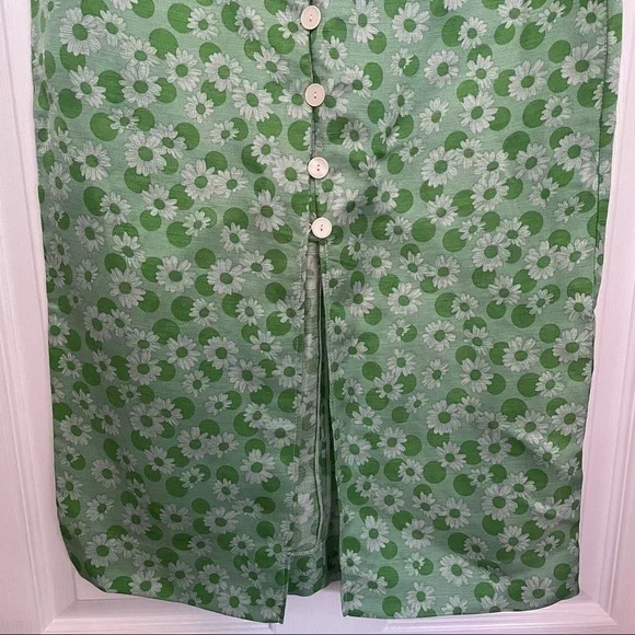 𝅺SANDRO Paris Silk & Linen Green Long Floral Print Botton Skirt with slit 0 - Picture 6 of 12